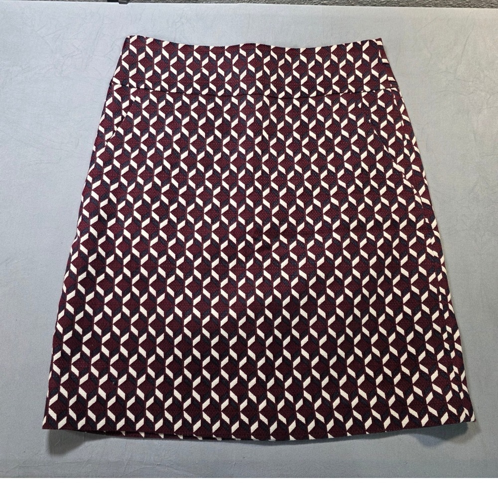 Ann Taylor Womens Size 2 Burgundy Geometric‎ Jacquard Pencil Skirt with Pockets